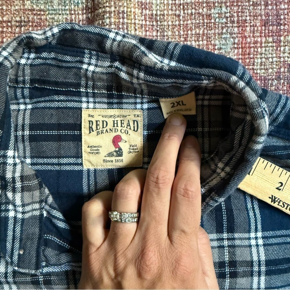 RedHead Men's 2XL Blue Plaid Flannel Shirt 100% Cotton - Picture 7 of 10